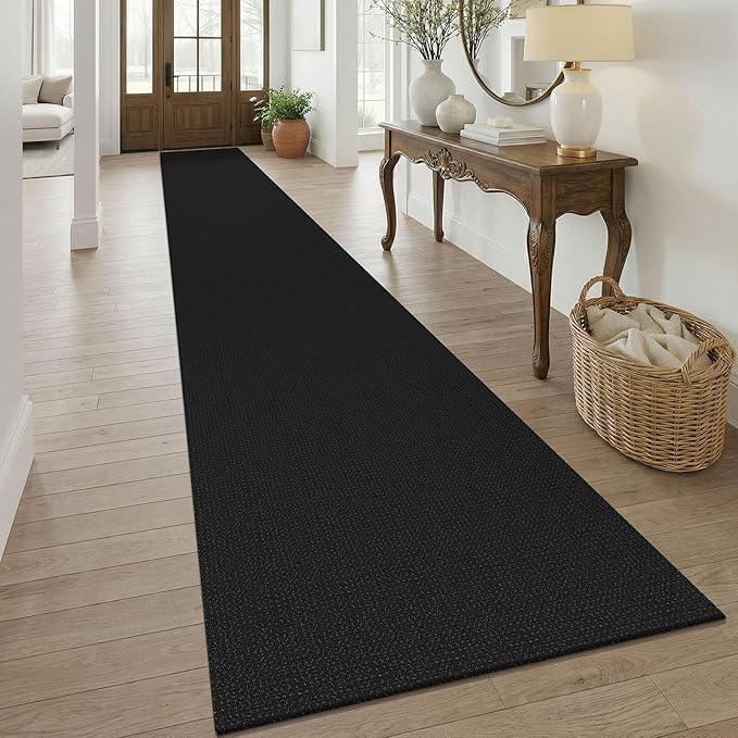 KOZYFLY Black 3x20 Runners Rugs for Hallway, Extra Long Washable Runner Rug, Woven Non Slip Kitchen Runner, Cotton Entryway Rug, Floor Carpet for Entry, Aisle, Hall, Black/Dark Grey