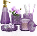 Purple Glass Bathroom Accessories Set 5 Pcs, Purple Bathroom Set, Soap Dispenser and Toothbrush Holder Set, Qtip Holder Set, Vintage Bathroom Sink Set, Cute Bathroom Decor