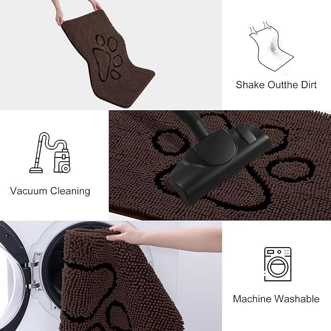 Smiry Dog Door Mat for Muddy Paws, Absorbent Dirt Trapper Non Slip Quick Dry Washable Chenille Mat for Mud Dogs, Entry Rug for Indoor and Outdoor (71x46 Inches, Brown and Black)