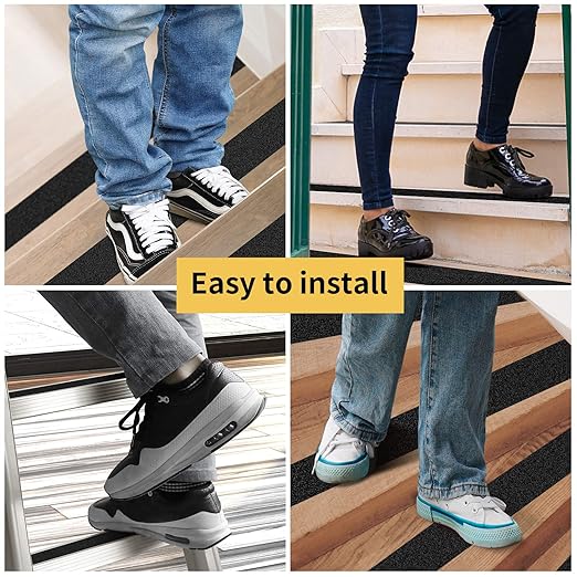 Grip Tape - Heavy Duty Anti Slip Tape, Grip Tape Grit Non Slip for Stairs Outdoor/Indoor, Waterproof High Traction Stairs Non Skid Treads, Durable Triple Layer Adhesive - Black (2 Inch x 36 Feet)