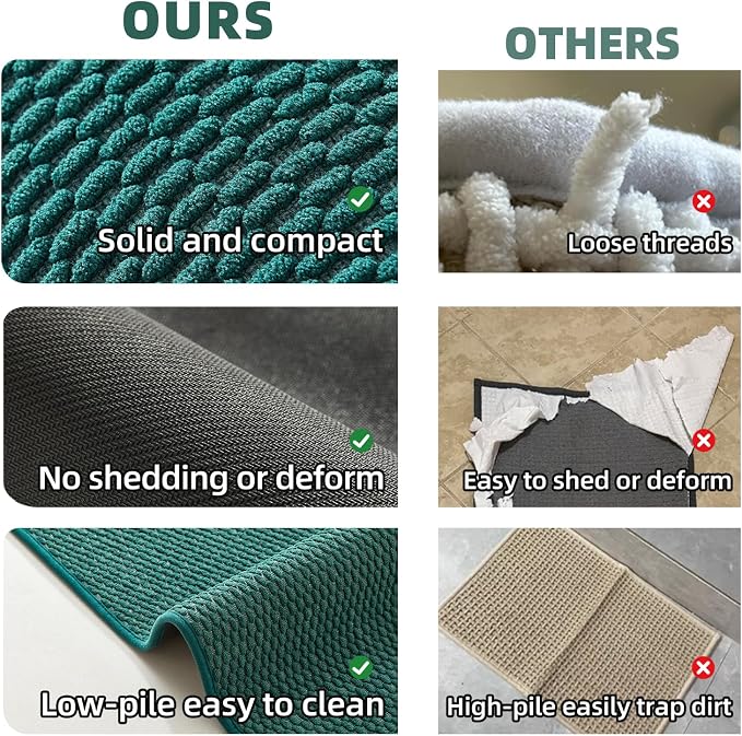 TYUU Bathroom Runner Rugs, Long Bath Mat Runner Washable Thin Quick Dry Low Pile Bathroom Runner Rugs Non Slip, Dark Green 16"x60"