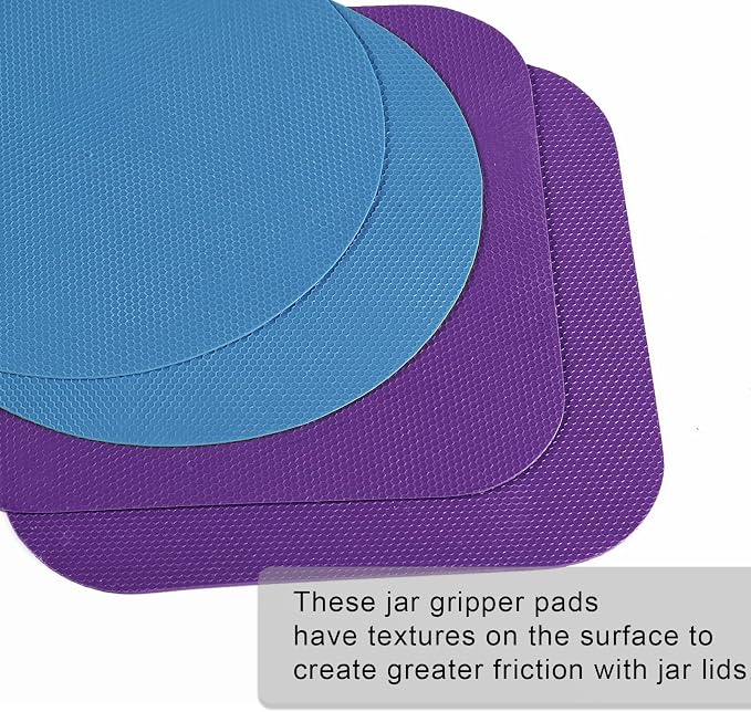 LUTER 4pcs Jar Opener, Rubber, Multi-function Silicone Bottle Opener for Seniors with Weak Hands Lid Cap Gripper Pads Kitchen Coasters Gadgets(blue round +purple square)