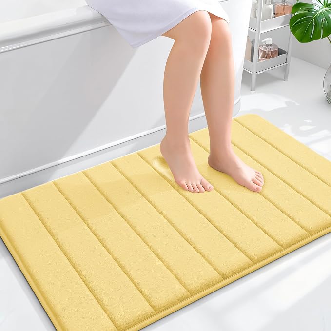 OLANLY Memory Foam Bath Mat 40x24, Super Soft Absorbent Bathroom Rugs, Quick Dry, Machine Washable Shower Floor Rugs, Bathmat Carpet, Bathroom Home Decor Accessories, Yellow