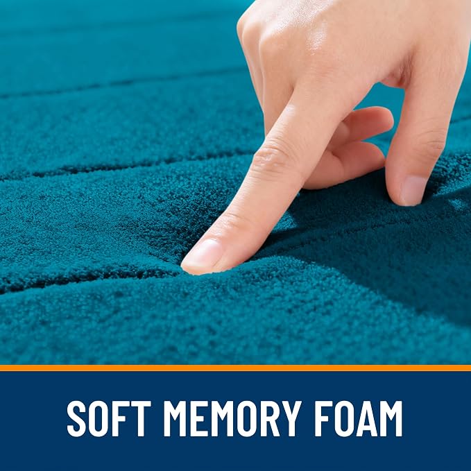 OLANLY Memory Foam Bath Mat 34x21, Super Soft Absorbent Bathroom Rugs, Quick Dry, Machine Washable Shower Floor Rugs, Bathmat Carpet, Bathroom Home Decor Accessories, Peacock Blue