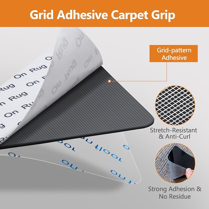 24 Pcs Rug Tape,Anti Slip Rug Pads Grippers for Hardwood Floors and Tiles,with Strong Adhesive Grid Backing -No Residue,Reusable Carpet Tape, Double-Sided Adhesive Rug Stickers