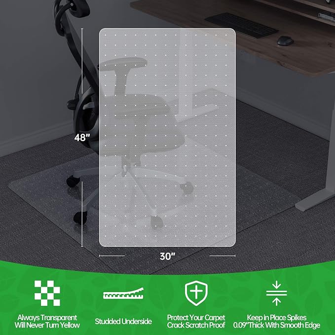 100pointONE Office Chair Mat for Carpet, 30" x 48" Clear Desk Chair Mat for Low Pile Carpeted Floors- Easy Glide Plastic Floor Mat for Office Chair on Carpet