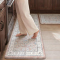 KIMODE Anti Fatigue Mats for Kitchen Floor, Boho Floral Kitchen Rugs Sets of 2, Cushioned Kitchen Floor Mats, Comfort Standing Desk Mat for Sink, Laundry, Desk Pink Multi 17"x29.5"+17" x47”