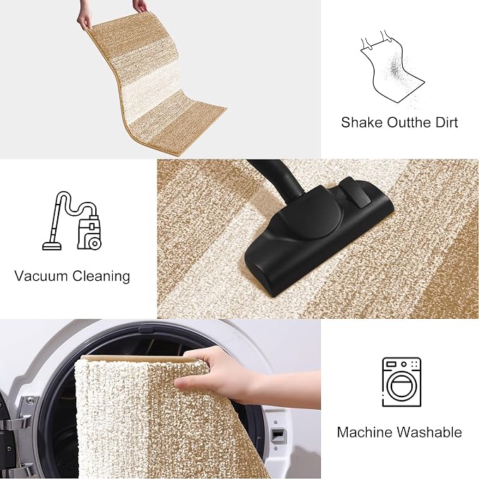 Smiry Dog Door Mat for Muddy Paws, Absorbs Moisture and Dirt, Low-Profile Entryway Mat with Non-Slip Backing, Entry Indoor Outdoor Doormat for Inside Floor (40x32 Inches, Beige, Striped)