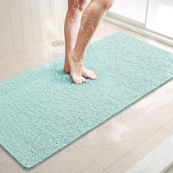 LuxStep Shower Mat Bathtub Mat,40x16 inch, Non-Slip Bath Mat with Drain, Quick Drying PVC Loofah Bathmat for Tub,Shower,Bathroom,Green