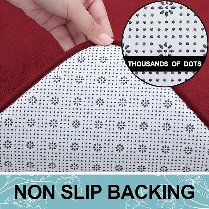Smiry Memory Foam Bath Mat 24x16, Extra Soft and Absorbent Bathroom Mats, Non Slip Washable Carpet for Floor, Shower and Tub, Red