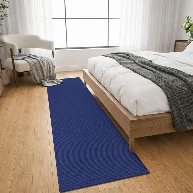KOZYFLY Cotton Runners for Hallway 2x8, Washable Runner Rug, Woven Non Slip Kitchen Runner, Braided Entryway Rug, Floor Carpet for Foyer, Bedroom, Hall, Royal Blue/Navy