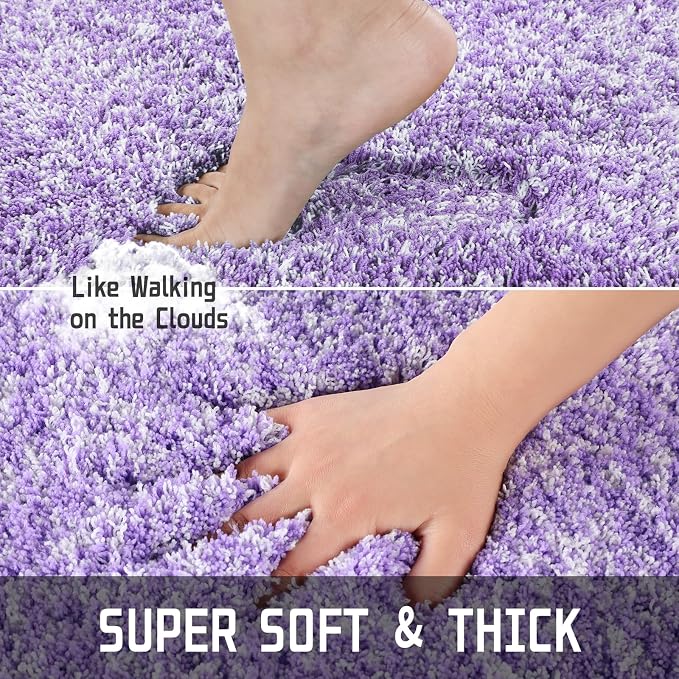 Yimobra Luxury Bathroom Rugs, Fluffy Bath Mats, Non Slip, Water Absorbent Microfiber, Machine Washable, Plush Runner Carpet Shower Rugs, Thick Matts for Bathroom Floor&Tub, 44" X 24", Purple and White