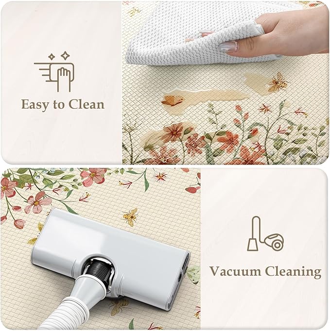 KIMODE Anti Fatigue Kitchen Mats for Floor 2 Piece, Beige Farmhouse Kitchen Rugs Sets of 2, Non Slip Waterproof Kitchen Floor Mats, Standing Mats for Laundry Office Sink Desk 20"x59"+20"x32"