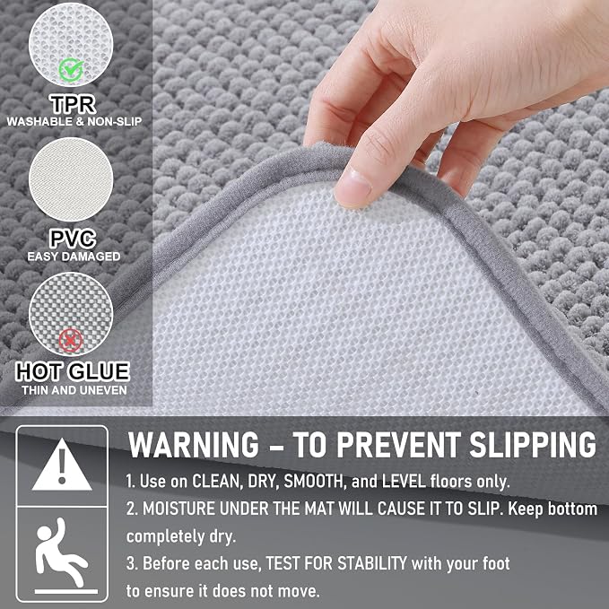 Arotive Bathroom Rugs 47" x 24", Ultra Soft Absorbent Chenille Bath Rugs, Non-Slip Rubber Backing, Machine Washable Bath Mats for Bathroom Floor, Tub and Shower, Home Decor Accessories, Grey