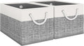 Fab totes Storage Bins 2-Pack, Foldable Storage Baskets for Organizing Toys, Books, Shelves, Closet, Large Storage Box with Rope Handles, Sturdy Organizer Bins, White & Grey