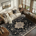 RELEANY Area Rugs 5'x7' Washable Non-Slip, Floral Vintage Distress Medallion Carpet for Living Room Bedroom Dining Room, Black Brown Neutral Dark Tan