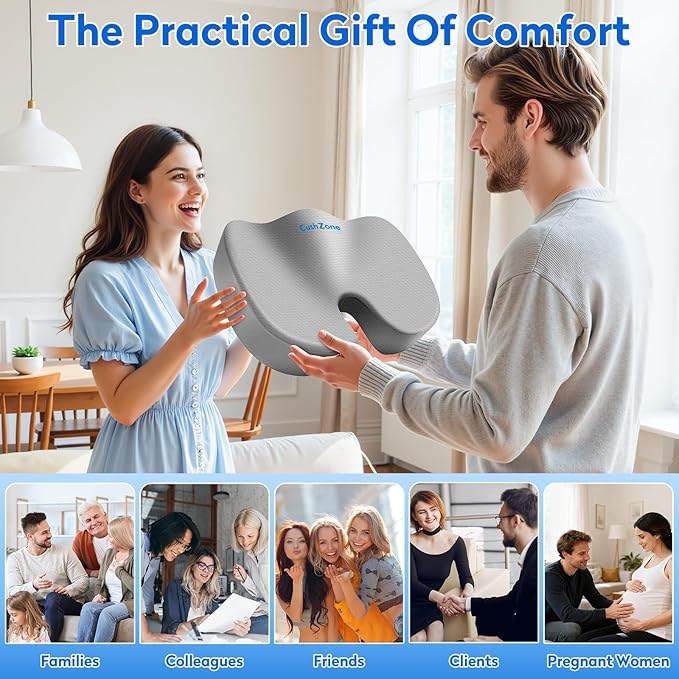 CushZone Seat Cushion, Office Chair Cushions, Car Seat Cushion, Non-Slip Sciatica & Back Coccyx Tailbone Pain Relief Chair Pad, Memory Foam(Light Grey)