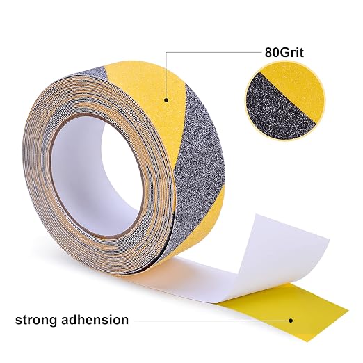 Qingluan Anti Slip Tape Heavy Duty Grip Tape Non Slip Stair Treads Waterproof High Traction Safety Tape for Indoor Outdoor Stairs Steps Floors (Black/Yellow, 7.8 Inch x 32.8ft)