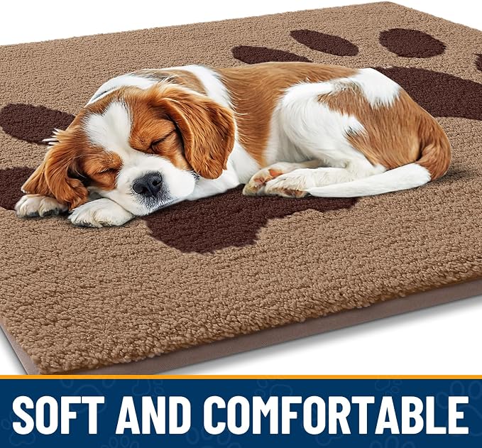 Smiry Dog Door Mat for Muddy Paws, Absorbs Moisture and Dirt, Low-Profile Entryway Mat with Non-Slip Backing, Entry Indoor Outdoor Doormat for Inside Floor (40x32 Inches, Beige, Paw