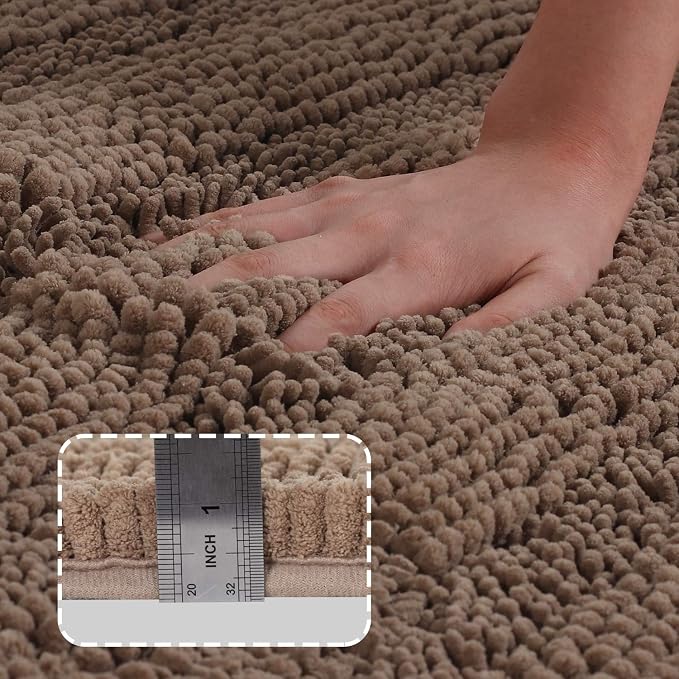 Turquoize Chenille Bathroom Rugs Bath Bath Mats for Bathroom Shaggy Rugs for Bedroom Chenille Bath Rugs 1 Piece Non Slip Super Absorbent Washable Bath Mat, 20"x 32", Taupe Brown