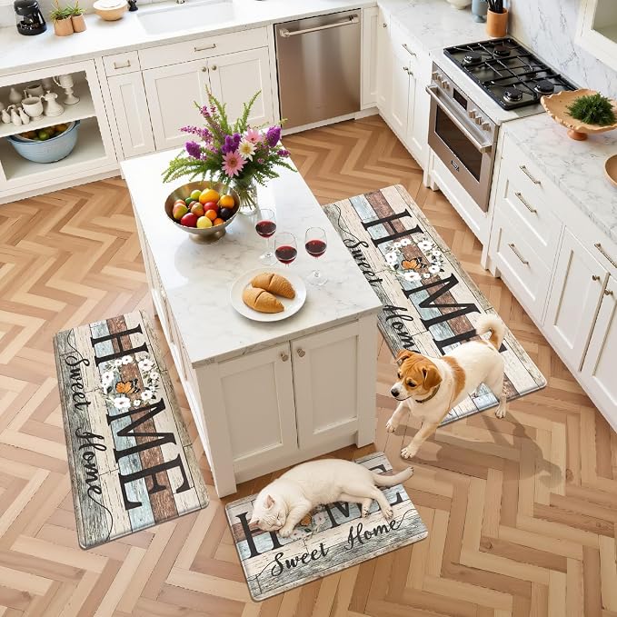 Yamaziot Anti Fatigue Kitchen Rug Set of 3, Non-Slip Waterproof Farmhouse Cushioned Comfort Standing Floor Mat for Kitchen, Office, Sink, Laundry