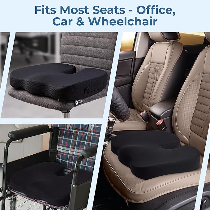 5 STARS UNITED Seat Cushion - Memory Foam & Cooling Gel - Chair Cushion for Tailbone Pain Relief - Ergonomic Support for Coccyx, Sciatica & Butt - Office, Desk & Gaming Chair, Car, Wheelchair, Black