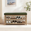 Zihanhome Shoe Rack Bench with Leather Cushion, 2 Tier Solid Wood Storage Bench, Mid-Century Modern Shoe Bench for Entryway, Hallway, Closet, Front Door Entrance, Foyer (Green, 39.4")