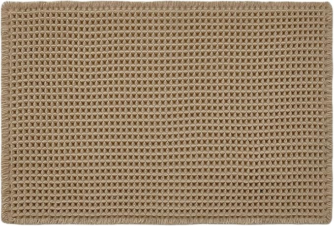 TYUU Waffle Bath Mat, Boho Bathroom Rugs Non Slip Washable Super Absorbent Quick Dry Farmhouse Bathroom Decor, 30"x20" Khaki