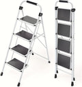 Simple Deluxe 4 Step Ladder, Step Stool Foldable, 800lbs Portable Ladder with Wide Anti-Slip Pedal, Step Stool for Adults, Lightweight Step Ladder for Home Kitchen and Outdoor, Black&White