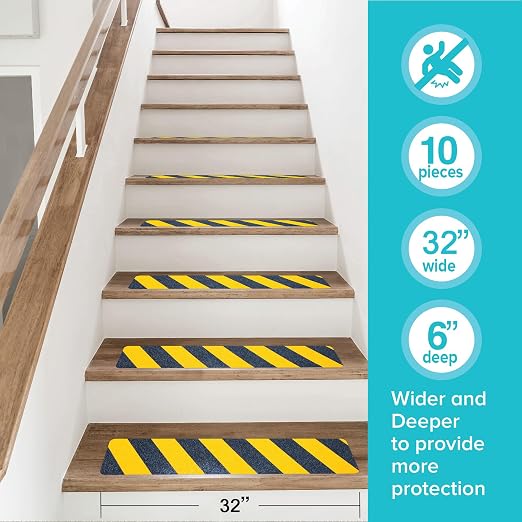 LifeGrip Anti Slip Traction Treads (10-Pack), 6" X 32", Yellow and Black, Best Grip Tape Grit Non Slip, Outdoor Non Skid Tape, High Traction Friction Abrasive Adhesive for Stairs Step