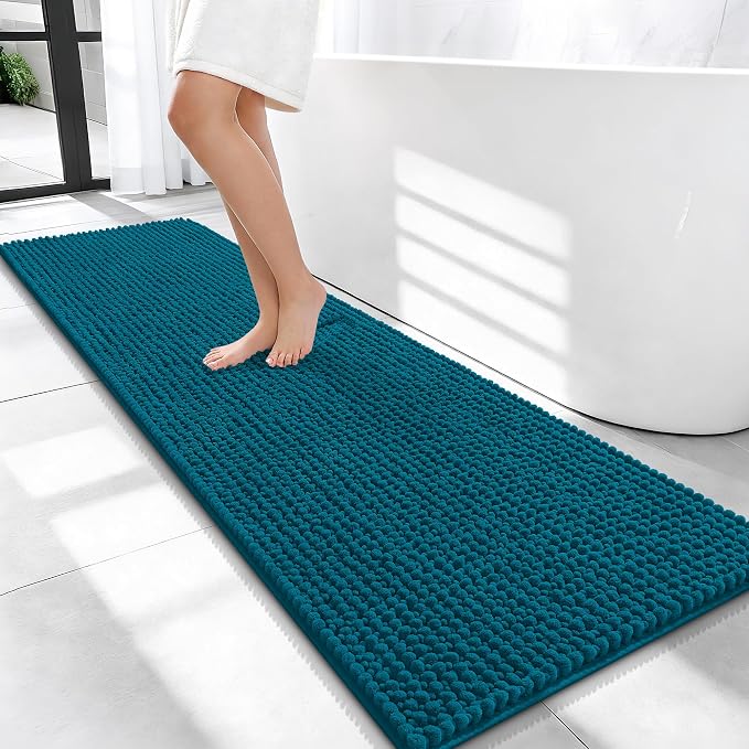 OLANLY Thick Bathroom Runner Rugs 59x20, Extra Soft Absorbent Chenille Bath Rugs, Rubber Backing, Machine Wash Dry, Long Bath Mats for Bathroom, Tub and Shower, Home Decor Accessories, Peacock Blue
