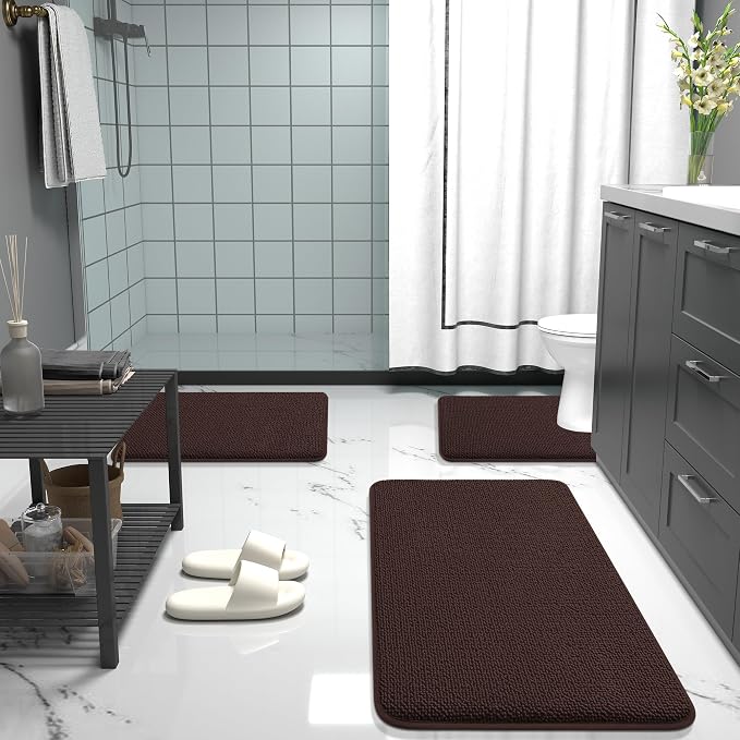 OLANLY Thick Memory Foam Bath Mat Rug 30x18, Extra Soft Absorbent Bathroom Rug, Quick Dry Bath Mats, Non-Slip, Machine Washable Carpet for Bathroom, Tub and Shower, Home Decor Accessories, Brown