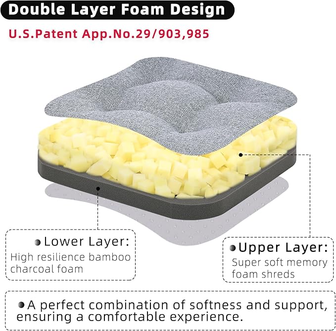 GOFORIT Memory Foam Seat Cushion，Kitchen Chair Cushions for Dining Chairs,Non-Slip Chair Pads with Removable Cover, 16'' x 16'', Grey