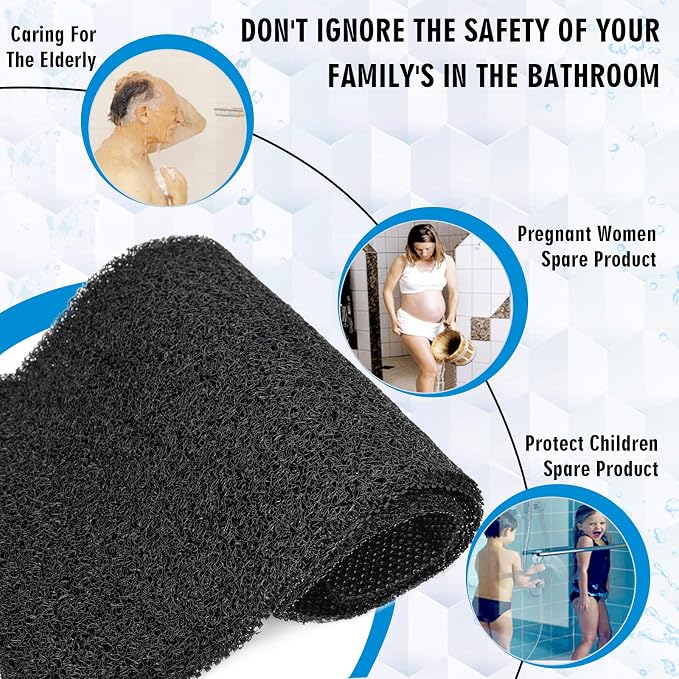 godehone Shower Mats Non Slip Without Suction Cups, PVC Loofah Bathroom Mats, Loofah Mats for Shower and Bathroom, Quick Drying, 15.7× 36 Inch, Black