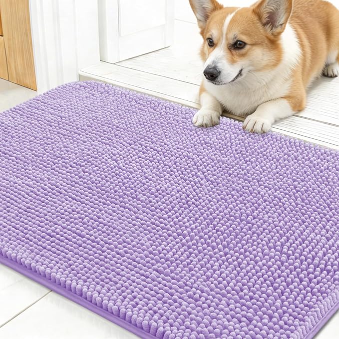 OLANLY Dog Door Mat for Muddy Paws 24x16, Absorbs Moisture and Dirt, Absorbent Non-Slip Washable Doormat, Quick Dry Chenille Mud Mat for Dogs, Entry Indoor Entryway Carpet for Inside Floor, Lavender