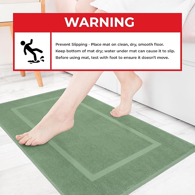 Cotton Paradise 100% Cotton Turkish Bathmat Set, Soft Absorbent Quick Dry, 2 Piece 20x34 Bathmat Floor Set, Sage Green