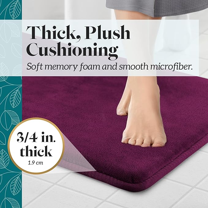 Memory Foam Bath Mat Non Slip Absorbent Super Cozy Velvet Bathroom Rug Carpet (72 inches X 24 inches, Eggplant)