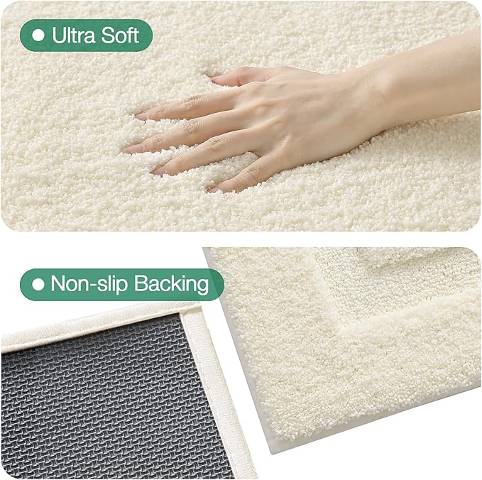 LUMI Ultra Soft Bathroom Rugs Non Slip with Rubber Backing, Absorbent Washable Bath Mat Quick Dry, Upgraded Premium Microfiber Plush Carpet for Bathtub and Shower Floor, Ivory White, 24x36