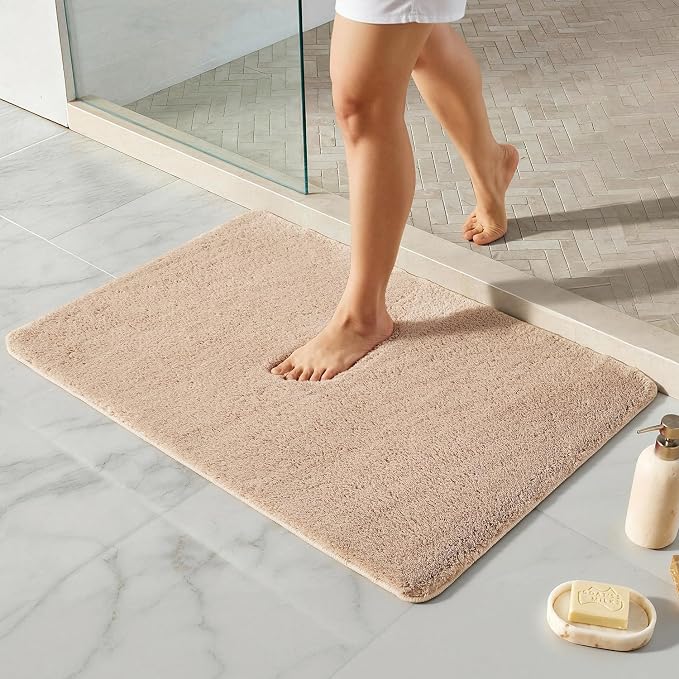 TYUU Beige Bathroom Rugs, Ultra Soft Bath Rugs Non Slip Washable, Super Absorbent Quick Dry Bath Mat with Rubber Backing for Bathroom Floor, Shower, or Sink, Beige 24" x 36"