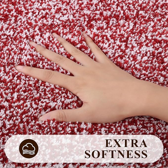 Pauwer 3 Piece Bath Mat Set Bathroom Rugs, Non Slip Plush Bathroom Mats, Absorbent Shaggy Bath Rug Set with U-Shaped Contour Toilet Mat for Bathroom Bedroom Living Room, Red