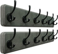 Dseap Coat Rack Wall: 24" Long, Patented, Heavy-Duty, 6-Double-Hooks Wooden Wall Mounted Coat Rack Coat Hanger Hook Rail for Winter Coats Hat Jacket Clothing, Weathered Green, Pack of 2