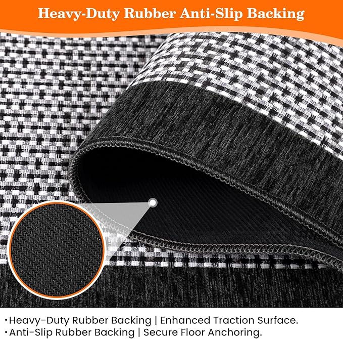 StepRite Kitchen Rugs, Kitchen Mats for Floor, 96"x20" Non-Slip Machine-Washable Kitchen Throw Rug, Absorbent Runner Rugs Office, Sink Standing Desk Mat, Decor Carpet, Black