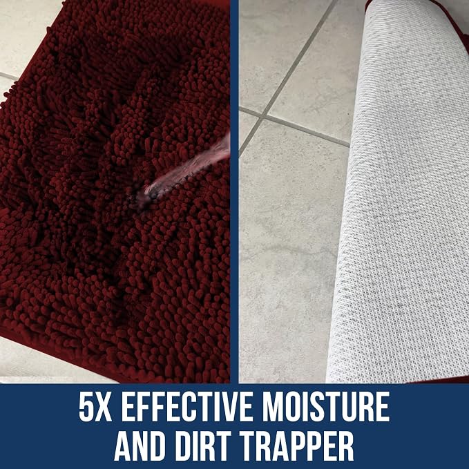 Muddy Mat® | Chenille Bathroom Rugs Quick Dry Microfiber Mats Non Slip Washable, Extra Thick, Soft and Highly Absorbent Bath Mats for Bathroom, Kitchen, and Shower Floor - Red 35"x59"