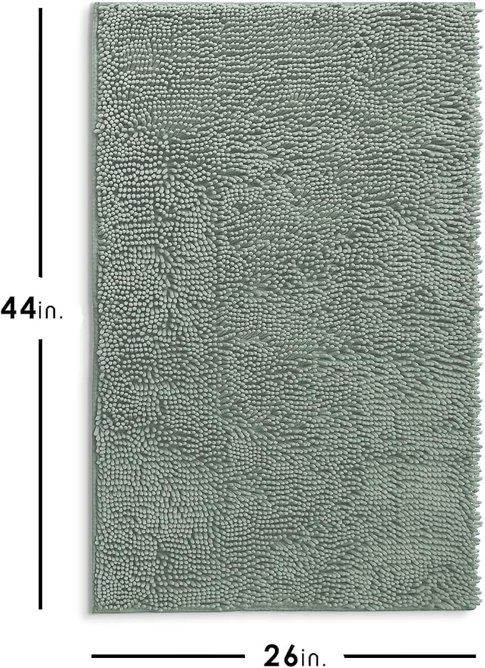 Hearth & Harbor Bathroom Rugs, Chenille Bath Mat - Machine Washable Bath Mats for Bathroom Non-Slip Backing Rubber, Quick Dry Bathroom Mat, 26 x 44 - Ice Green