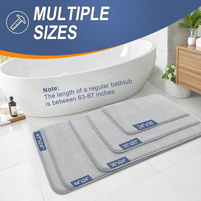 OLANLY Thick Memory Foam Large Bathroom Rugs 40x24, Extra Soft Absorbent Bath Rug, Quick Dry Bath Mat, Non-Slip, Machine Washable Mats for Bathroom, Tub and Shower, Home Decor Accessories, Light Grey