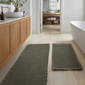 JIUZHEN Set of 2 Waffle Bath Mats Non Slip Waffle Bathroom Runner Rug Washable Boho Runner Bath Rugs Super Absorbent Shower Mat for Bathroom Kitchen Hallway Laundry, 20" x 32" +24" x 60", Olive Green