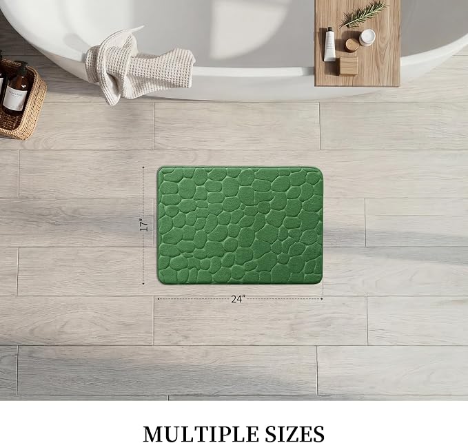 YIHOUSE Memory Foam Bath Mat Cobblestone Bathroom Rugs Super Water Absorbent Bath Mats for Bathroom Machine Washable Bath Rugs(17 x 24,Green)