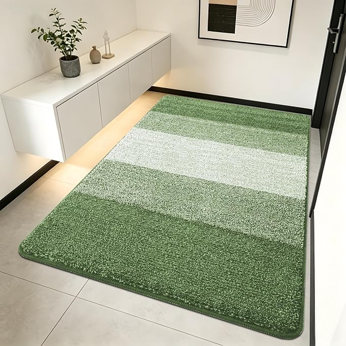 Kitinjoy Indoor Outdoor Door Mat, 70x35 Non-Slip Absorbent Dirt Trapper, Low-Profile Washable Inside Entrance Front Floor Mat, Sturdy Soft Entry Doormats for Entryway, Green