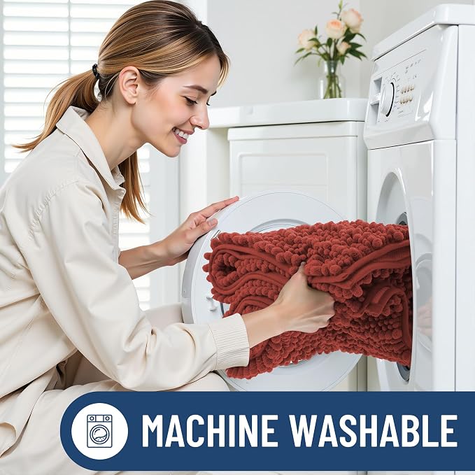 Smiry Bathroom Rugs Mat 36x24, Extra Soft Absorbent Chenille Bath Rugs, Non Slip Rubber Backing Machine Washable Quick Dry Bath Mats for Bathroom Floor, Tub, Shower, Home Decor Accessories, Maple Red