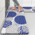 Anti Fatigue Kitchen Mats 2PCS,Boho Dahlia Kitchen Rugs Non Slip Rubber Backing, Farmhouse Waterproof Kitchen Mat for Floor,Cushioned Standing Mat for Kitchen,Laundry,Sink,Desk,Blue